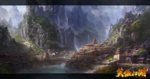 图片: 图1：《笑傲江湖》原画中秀美的衡山城，今日终于完整还原到了游戏中.jpg